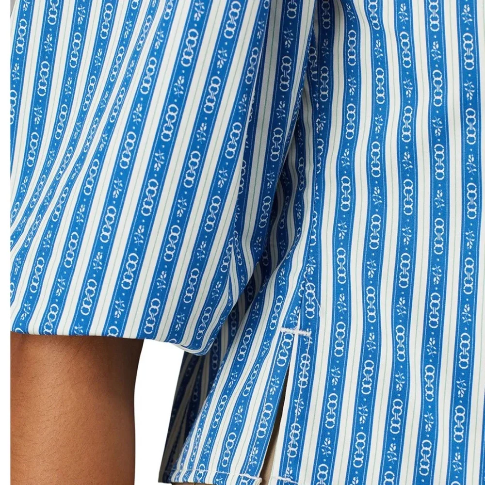 Tory Burch Cropped Gemini Link Striped Blue White Short Puff-Sleeve top 6